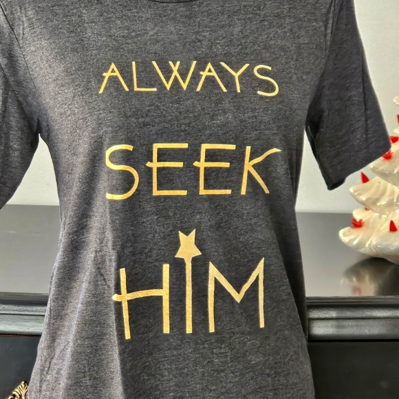 🌟 BNWT - 🎁 Always Seek Him Womens Gray T-Shirt 🎁 - XL ⭐️ - Picture 3 of 3